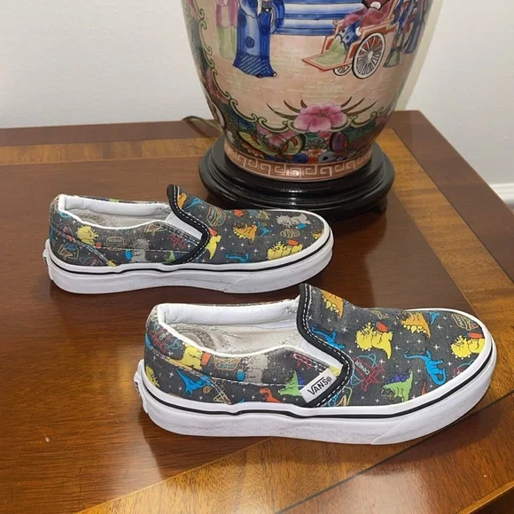 VANS Dino Diner Dinosaur Space Print Canvas Slip Ons Kids Sz. 13.5 - GUC! - Picture 3 of 6